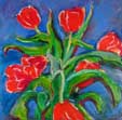 Red Tulips on Blue